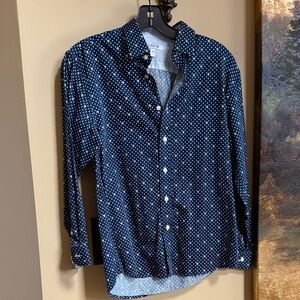 Isaac Mizrahi Dark Blue Polka Dot Dress Shirt